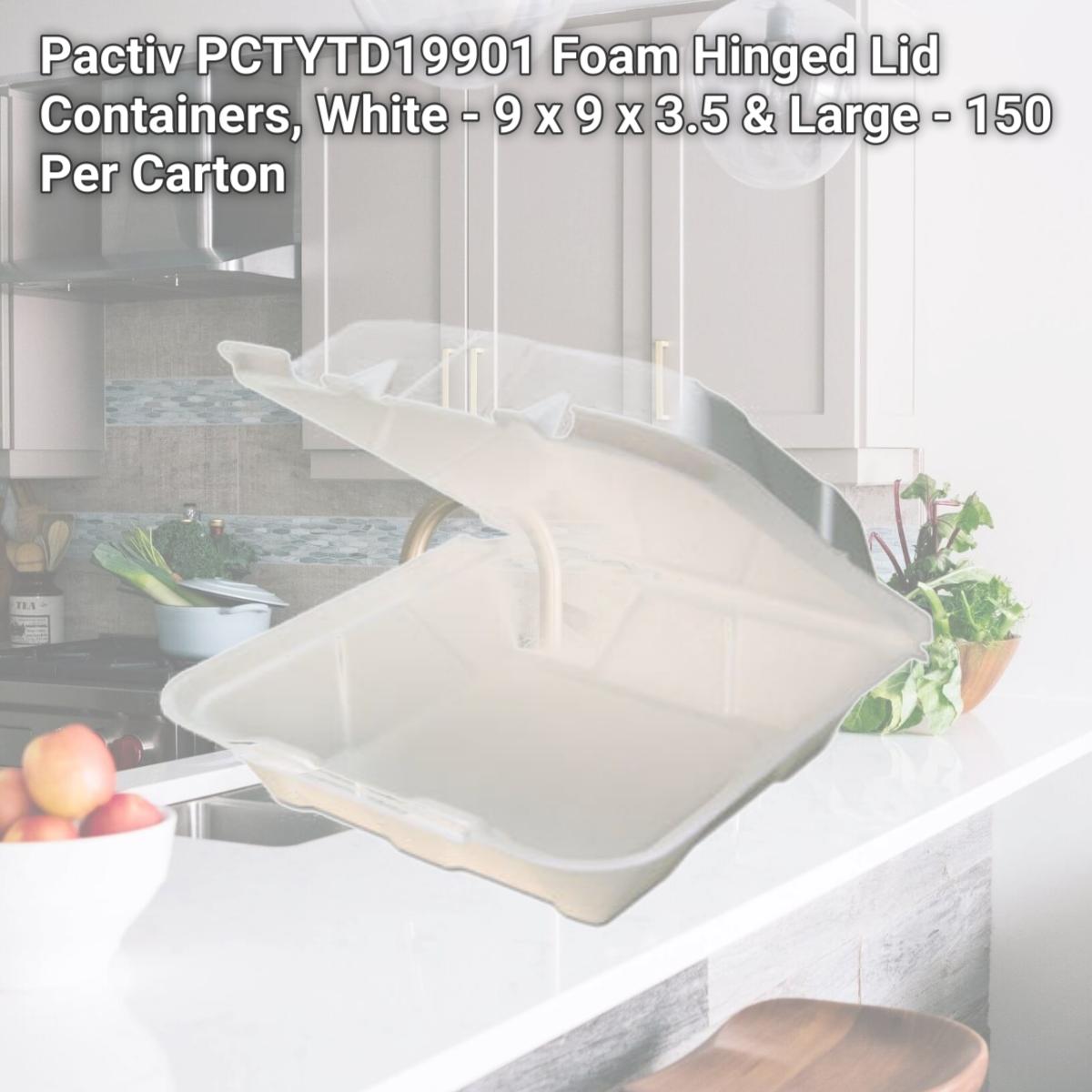 Picture of Pactiv PCTYTD19901 Foam Hinged Lid Containers, White - 9 x 9 x 3.5 & Large - 150 Per Carton