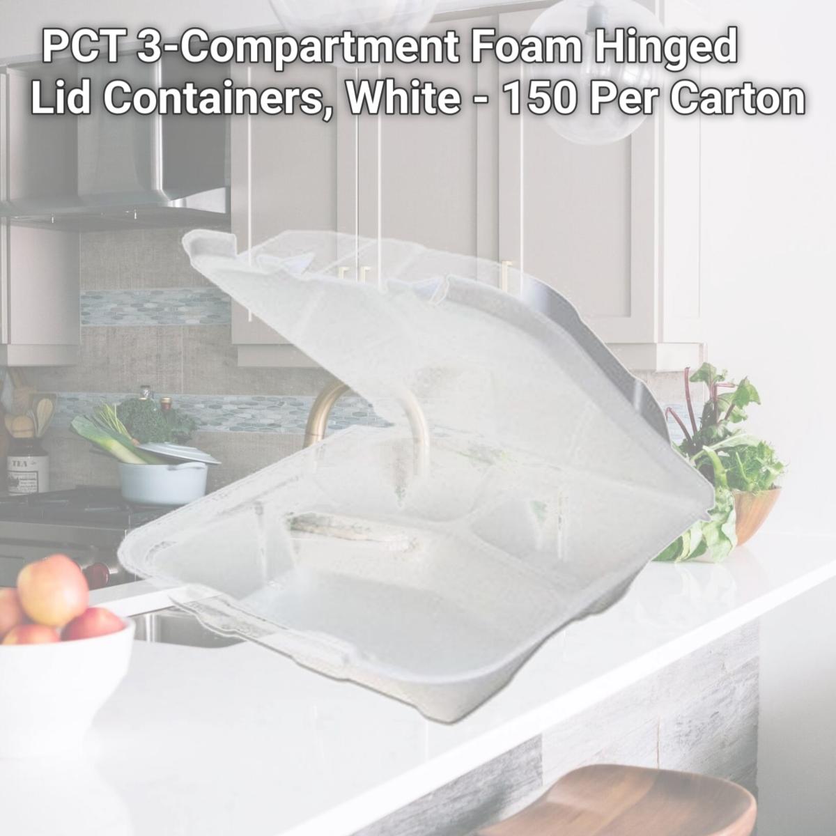 Picture of Pactiv PCTYTD19903 3-Compartment Foam Hinged Lid Containers, White - 150 Per Carton