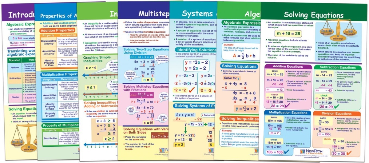 Np-936505 Algebra Skills Bulletin Board Chart Set
