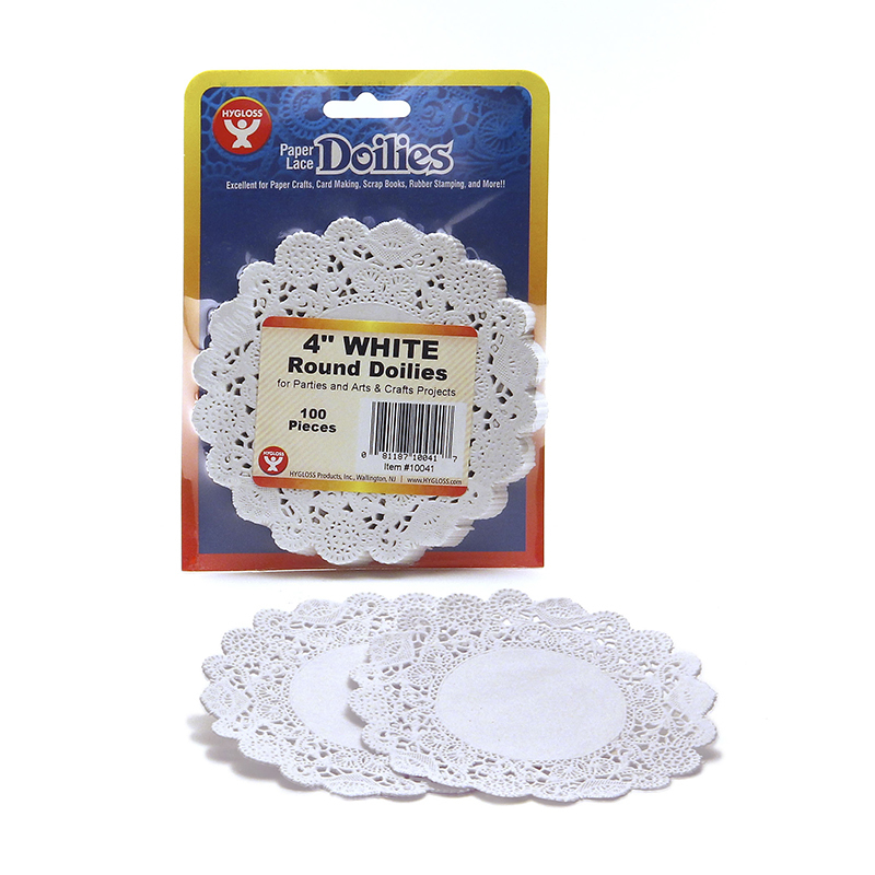 Hygloss Products Hyg10041bn 4 In. White Round Doilies - Pack Of 6