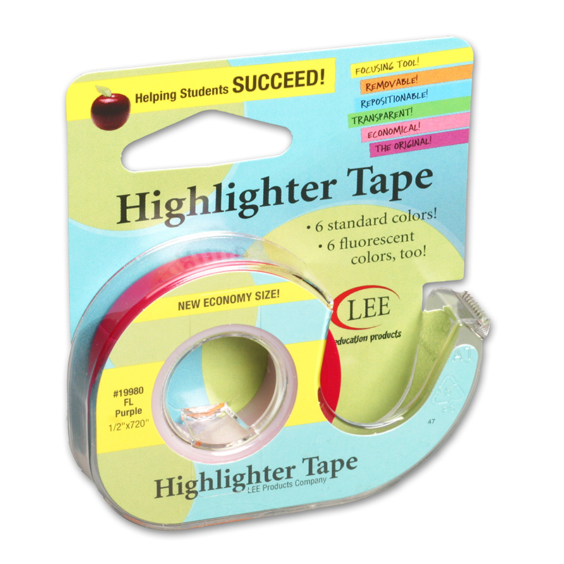 Lee19980bn Removable Highlighter Tape, Fluorscent Purple - Pack Of 6
