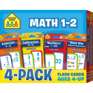 School Zone Publishing Szp04046bn Math 1-2 Flash Cards, 4 Per Pack - Pack Of 2