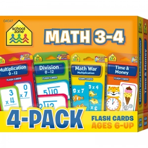 School Zone Publishing Szp04047bn Math 3-4 Flash Cards, 4 Per Pack - Pack Of 2