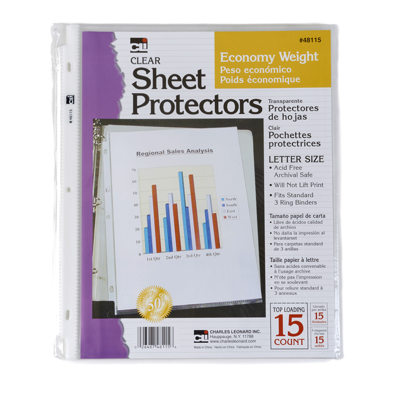 Charles Leonard Chl48115 Sheet Protectors Economy - 15 Per Bag