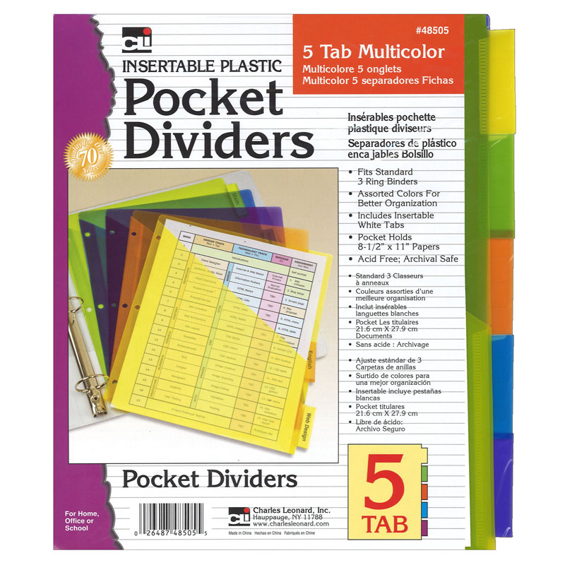5 Tab Index Dividers With Pocket
