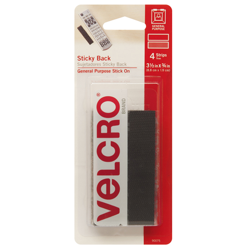 Cloth Hook And Eye Vec90075bn 3.5 In. Sticky Back Strips, Black - Pack Of 12