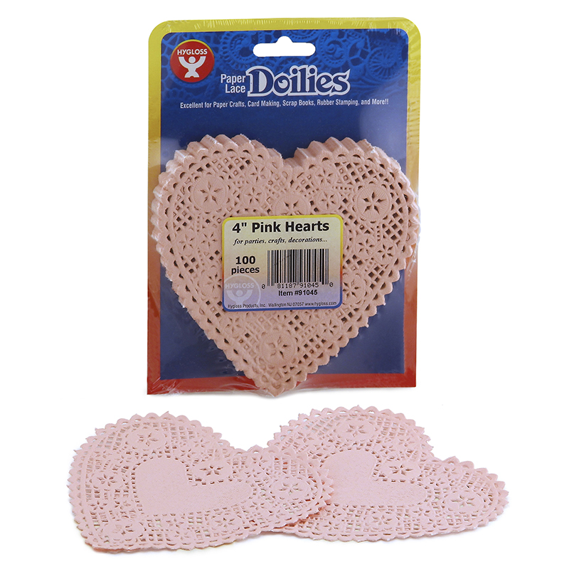 Hygloss Products Hyg91045bn Doilies 4 Pink Hearts - Pack Of 4