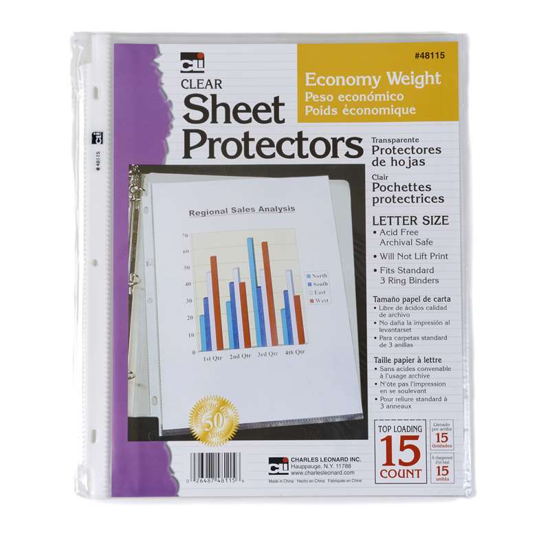 Charles Leonard Chl48115bn Sheet Protectors Economy, 15 Per Pack - Pack Of 24