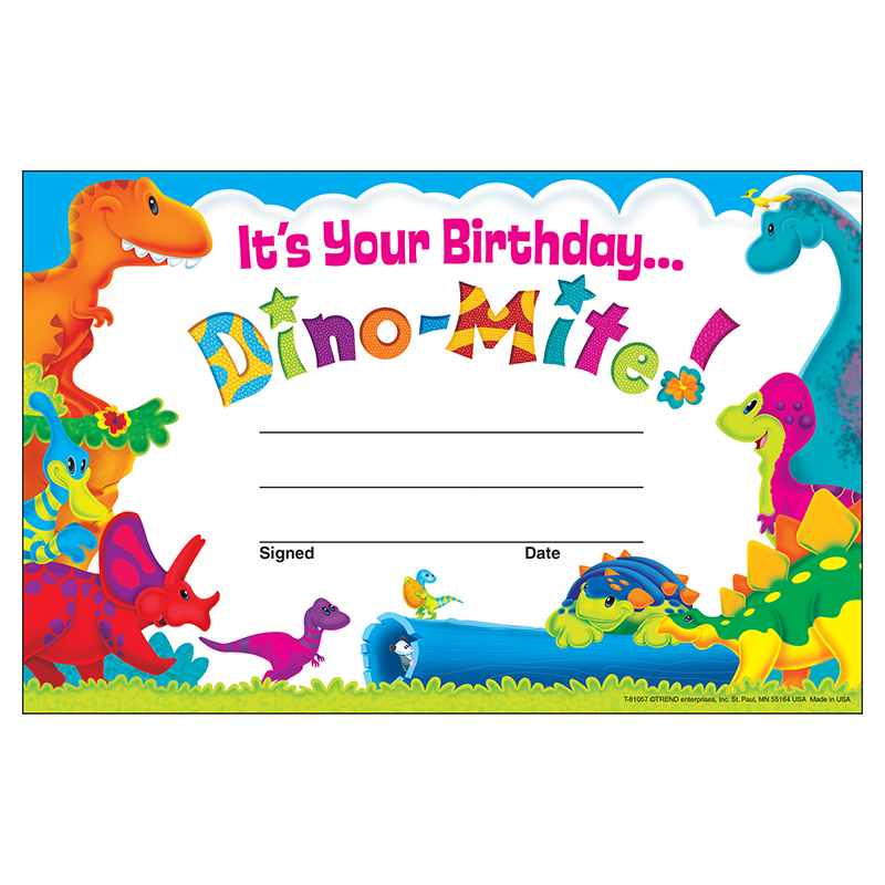 T-81057bn Birthday Dino-mite Pals Recognition Awards, Pack Of 12
