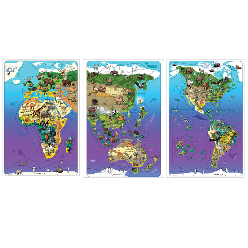 Do-734130 11.5 X 18 In. Wildlife Map Puzzle Bundle, Set Of 3