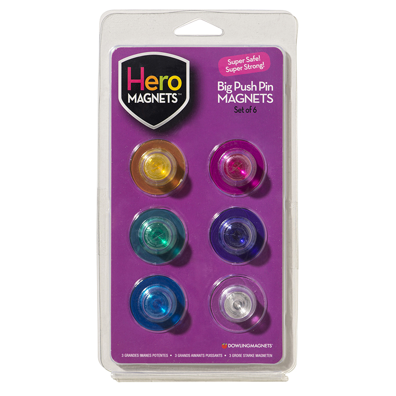 Do-735019bn Big Push Pin Hero Magnets, 6 Per Pack - Pack Of 3