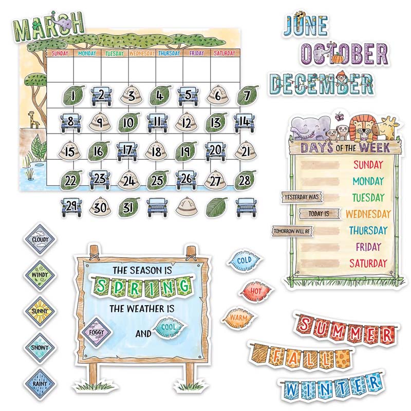 Ctp3999bn Safari Friends Calendar Set Bulletin Board - Set Of 2