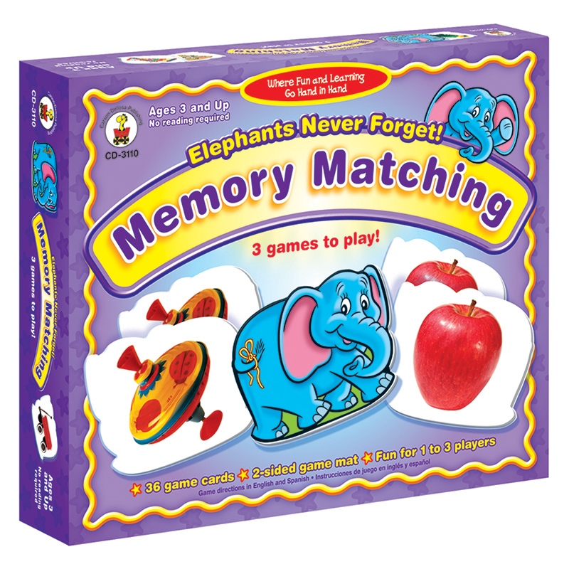 Carson Dellosa Cd-3110bn 3 Each Game Elephants Never Forget Memory Matching Board Game