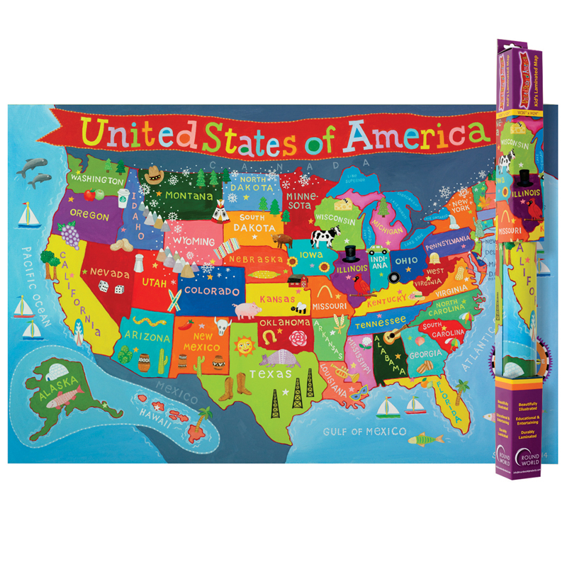 Round World Products Rwpkm02bn 3 Each United States Map For Kids