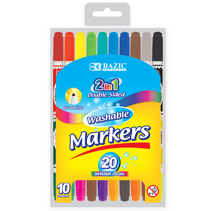 Baz1234bn Double Tip 10 Colors Washable Markers - Pack Of 12