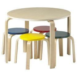 Elr22201as Bentwood Table With Colored Stools Set