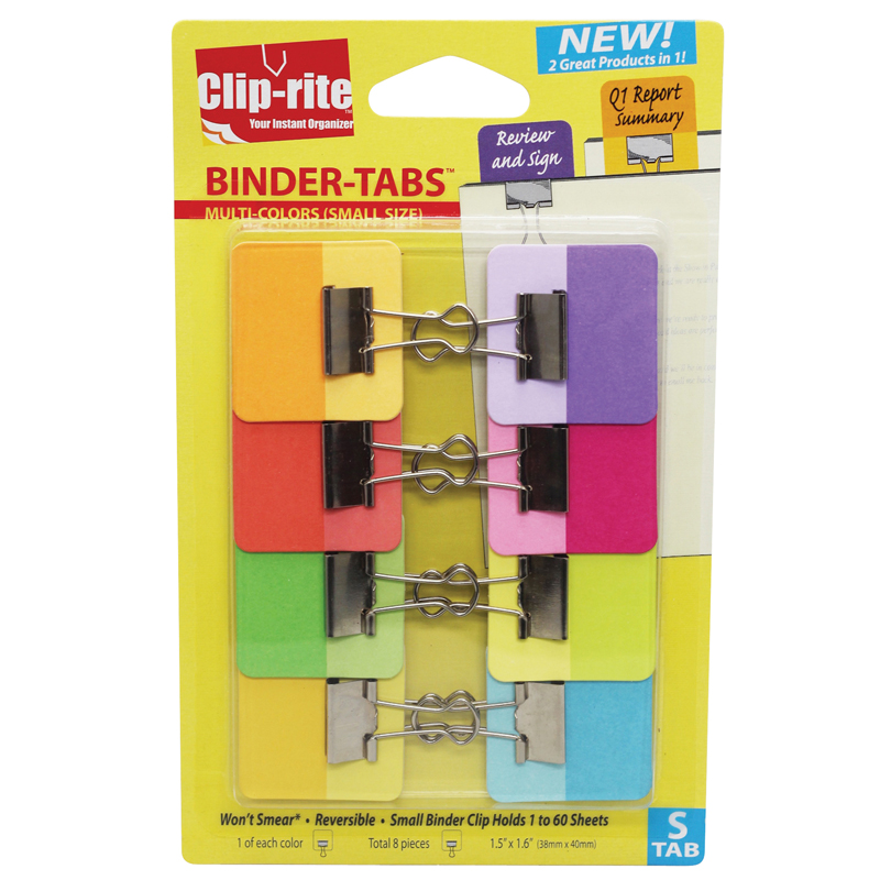 Crt049-6 Binder Tabs With Extra Small Clips, Assorted Color - 8 Per Pack - Pack Of 6