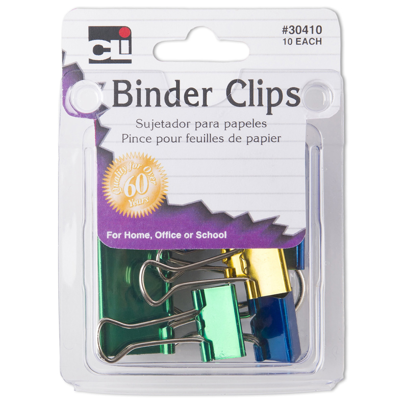 Charles Leonard Chl30410-12 Binder Clips, Assorted Size & Color - 10 Per Pack - Pack Of 12