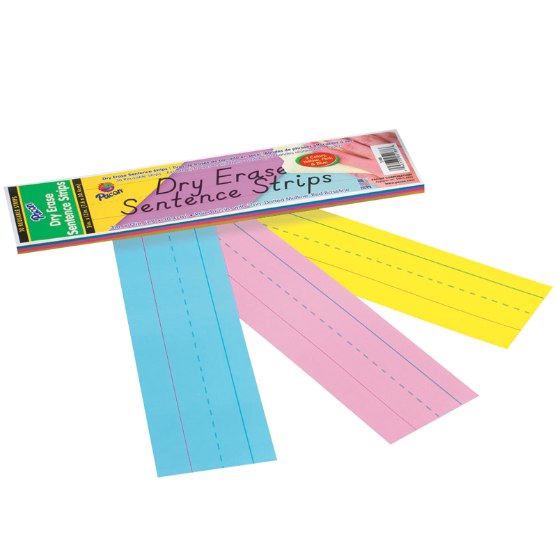 Pacon Pac5188-6 Dry Erase Sentence Strips, Assorted - 3 X 12 In. - Pack Of 6