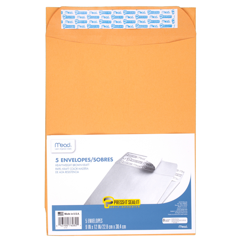 UPC 194629045655 product image for Mead Products MEA76080-12 9 x 12 in. Press It Seal It Envelopes - 5 Count - Pack | upcitemdb.com