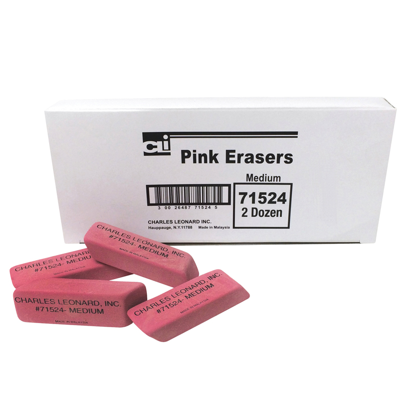 Charles Leonard Chl71524-3 Pink Economy Wedge Erasers, Medium - 24 Per Box - Box Of 3