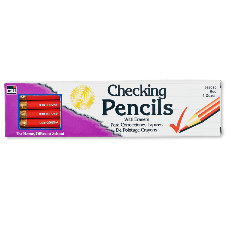 Charles Leonard Chl65030-12 Pencil Checking Red With Eraser - Box Of 12