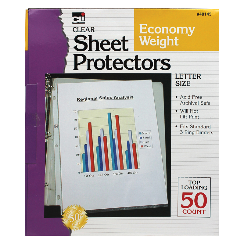 Charles Leonard Chl48145-5 Top Loading Sheet Protectors, Clear - 50 Per Box - Box Of 5