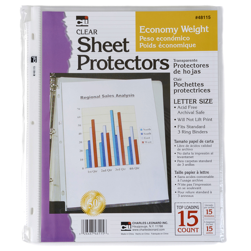 Charles Leonard Chl48115-12 Sheet Protectors Economy - 15 Per Bag - Pack Of 12