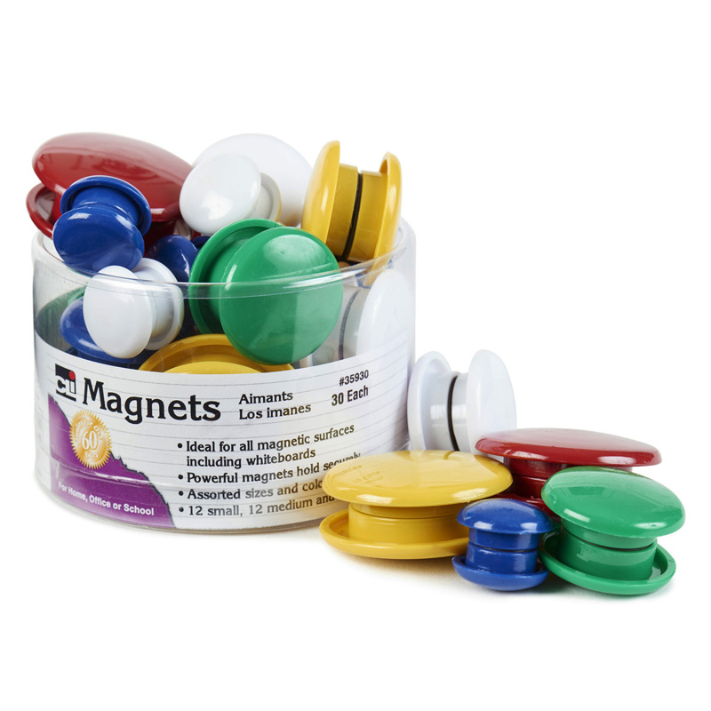 Charles Leonard Chl35930-6 Round Magnets, Assorted Size & Color - 30 Per Tub - 6 Each