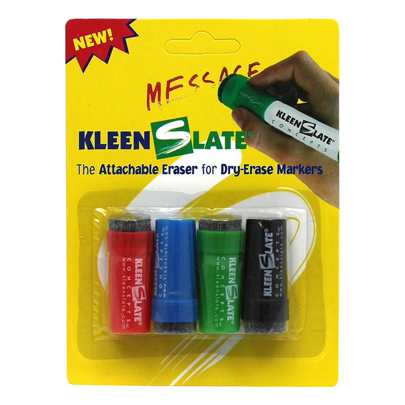 Kls0432-12 Attachable Erasers For Dry Erase Markers Carded - 4 Per Pack - Pack Of 12