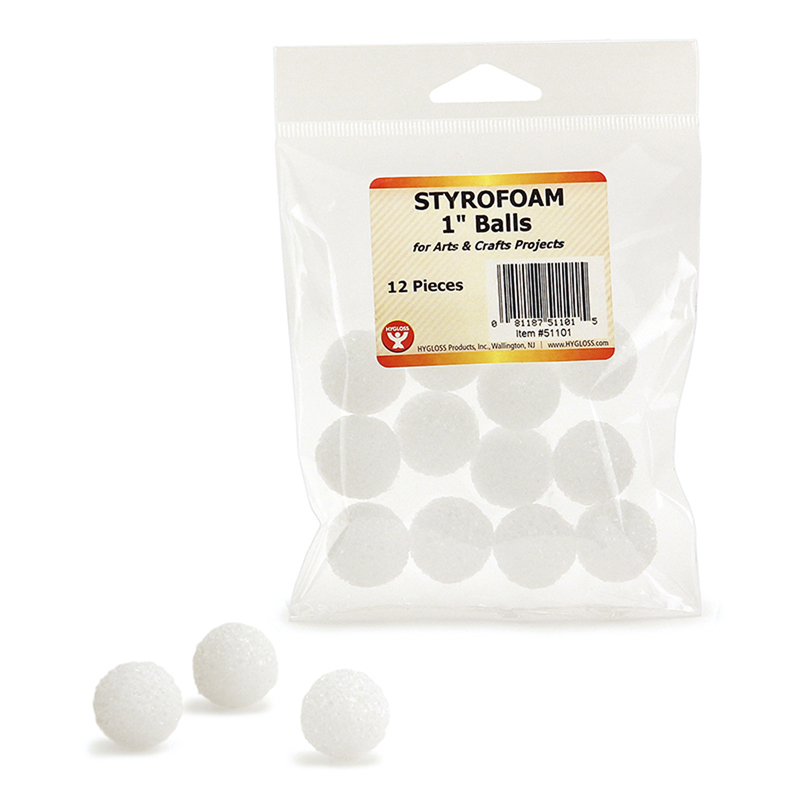 Hygloss Products Hyg51101-6 Styrofoam 1 In. Balls - 12 Per Pack - Pack Of 6