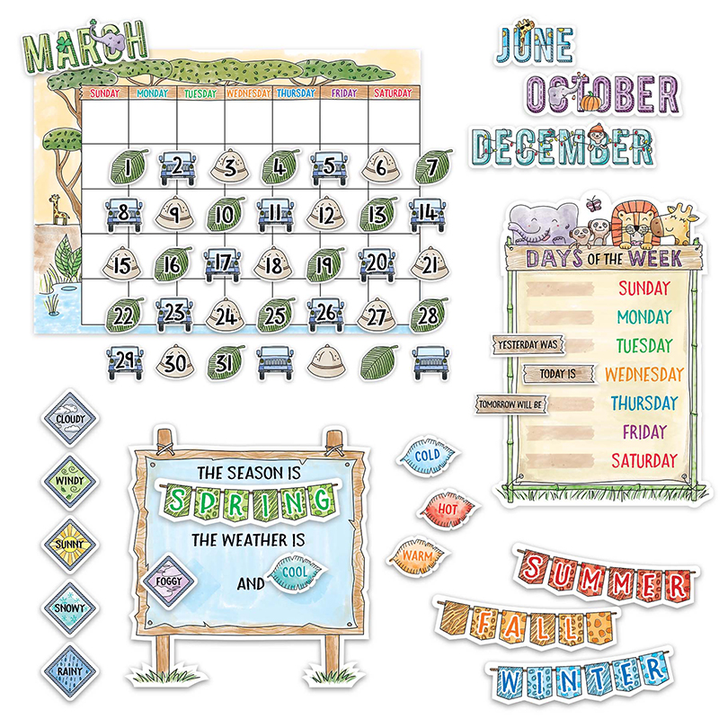 Ctp3999-2 Safari Friends Calendar Bulletin Board Set - Set Of 2