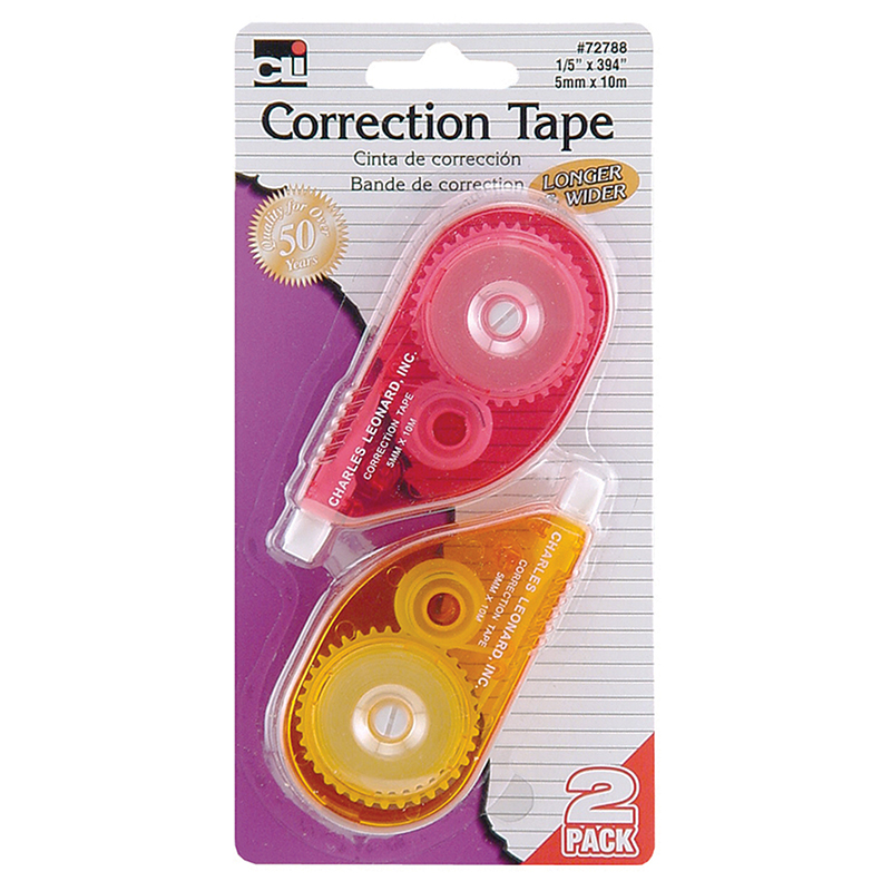 Charles Leonard Chl72788-6 Correction Tape, Assorted Color - 2 Per Pack - Pack Of 6