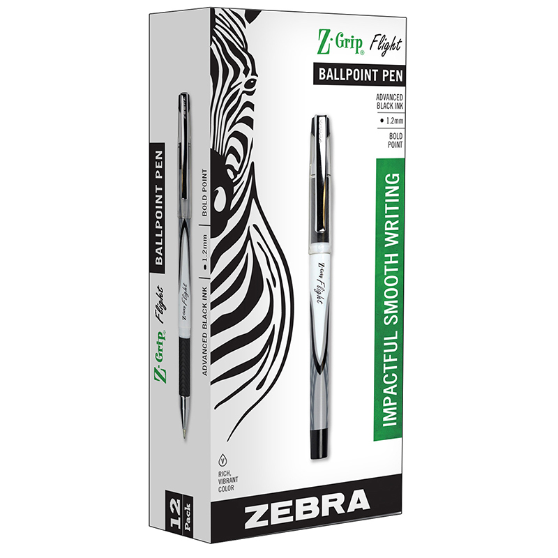 Zebra Pen Zeb21810-2 Z-grip Flight Stick Pens, Black - 2 Dozan