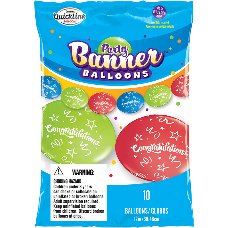Pbn11191-3 Qualatex Congrats Party Banner Balloons - Pack Of 3