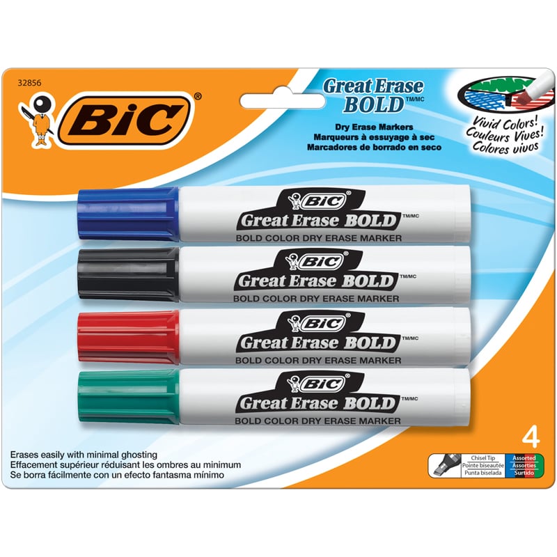 Usa Decp41ast-3 Great Erase Dry Erase Chisel Point Markers - 4 Per Pack - Pack Of 3