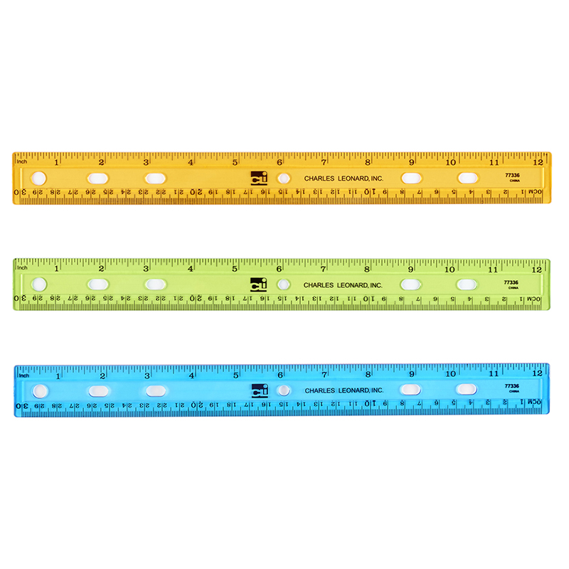 Charles Leonard Chl77336-48 Translucent 12 In. Plastic Ruler, Assorted Color - 48 Each