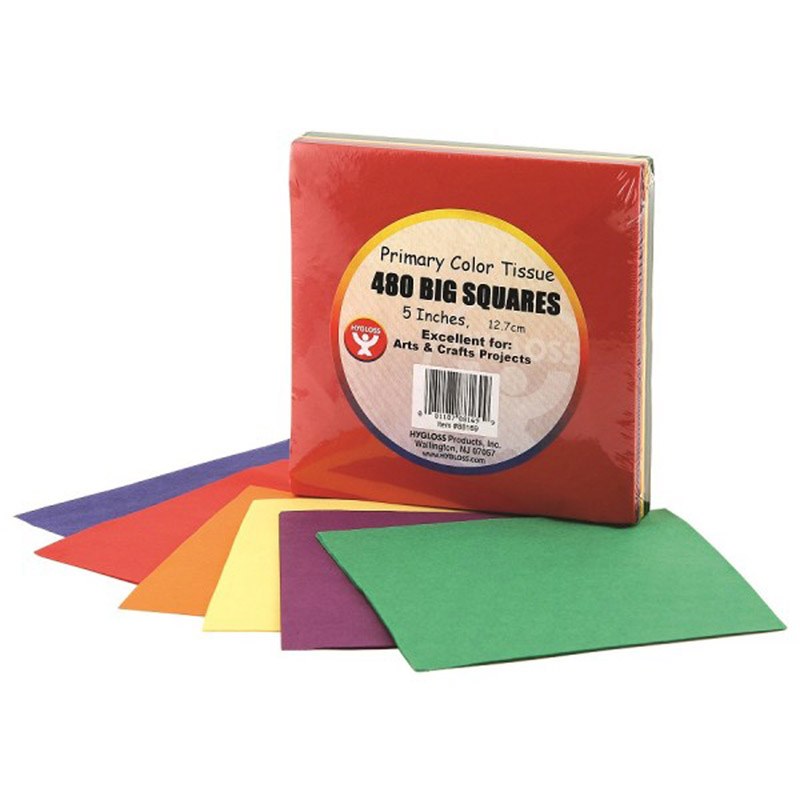 Hygloss Products Hyg88169-3 Tissue Paper 5 In. Squares Primary Color - 480 Count - Pack Of 3