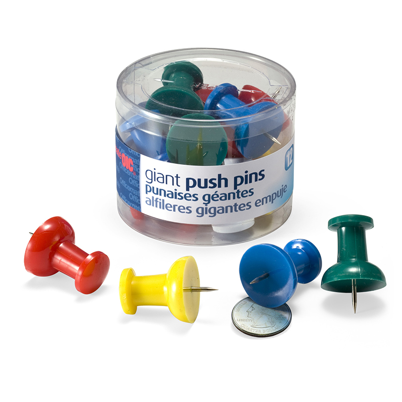 Officemate International Oic92902-6 Giant Push Pins - 12 Per Tub - Pack Of 6