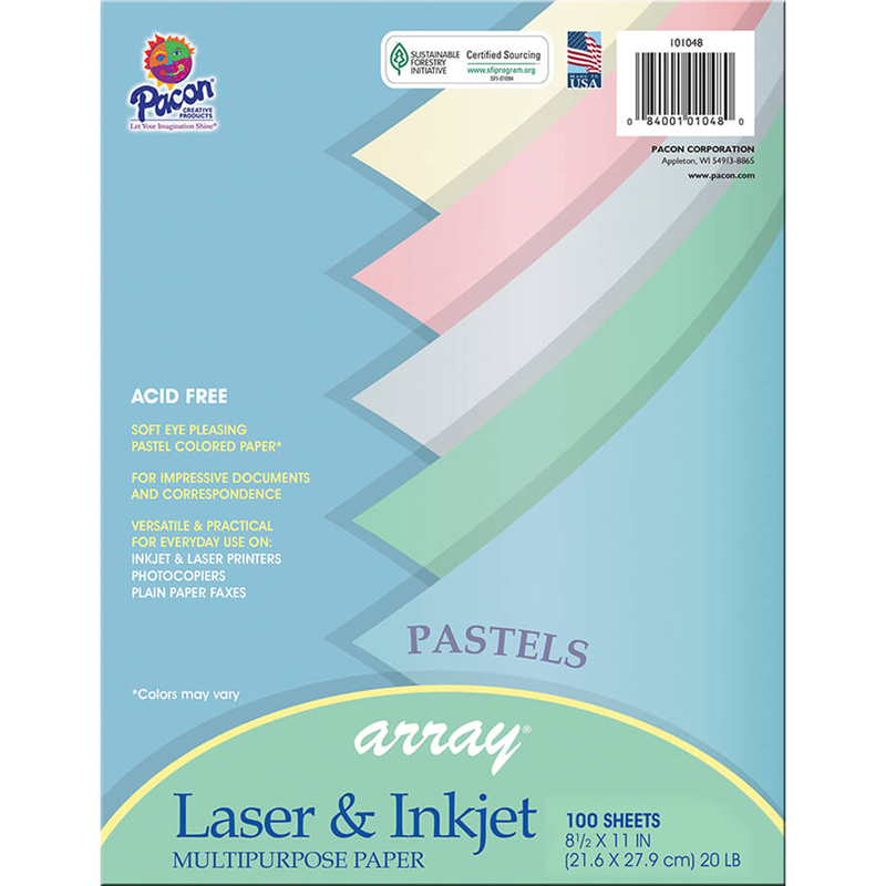 Pacon Pac101048-3 Array Multipurpose 100sht Pastel Colors Paper - Pack Of 3