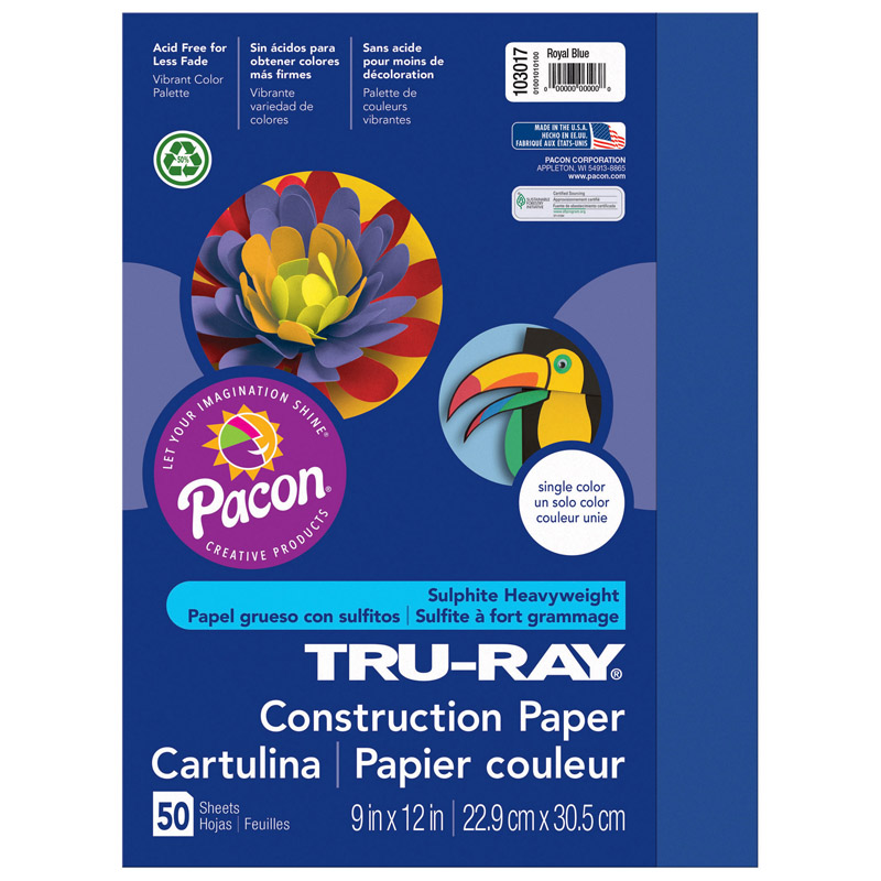 Pacon Pac103017-5 9 X 12 In. Tru Ray Dark Blue Construction Paper - 50 Sheets Per Pack - Pack Of 5