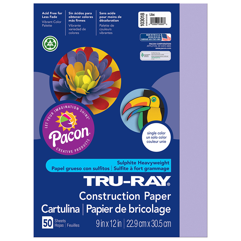 Pacon Pac103018-10 9 X 12 In. Tru Ray Lilac Construction Paper - 50 Sheets Per Pack - Pack Of 10