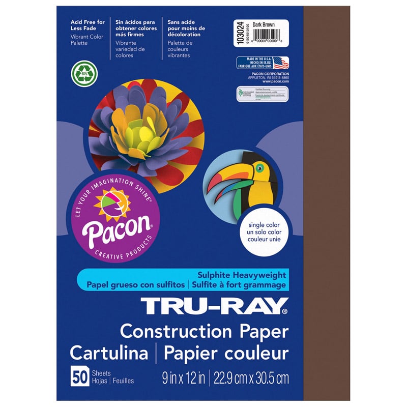 Pacon Pac103024-5 9 X 12 In. Tru Ray Dark Brown Construction Paper - 50 Sheets Per Pack - Pack Of 5