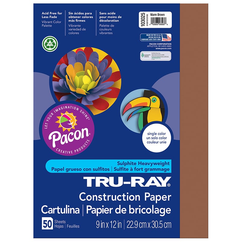 Pacon Pac103025-5 9 X 12 In. Tru Ray Brown Construction Paper - 50 Sheets Per Pack - Pack Of 5