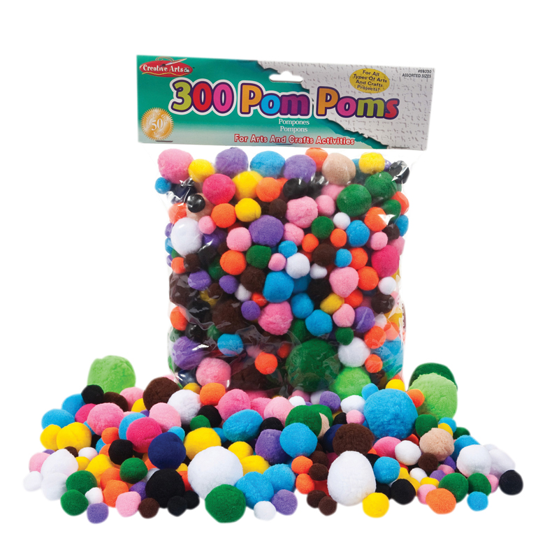 Charles Leonard Chl69330-3 Pom Poms Furry Balls, Assorted Sizes & Colors - 300 Count - Pack Of 3