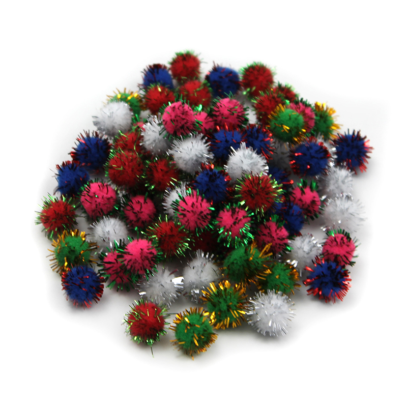 Charles Leonard Chl69180-12 0.5 In. Glitter Pom Poms Furry Balls, Assorted - 80 Count - Pack Of 12