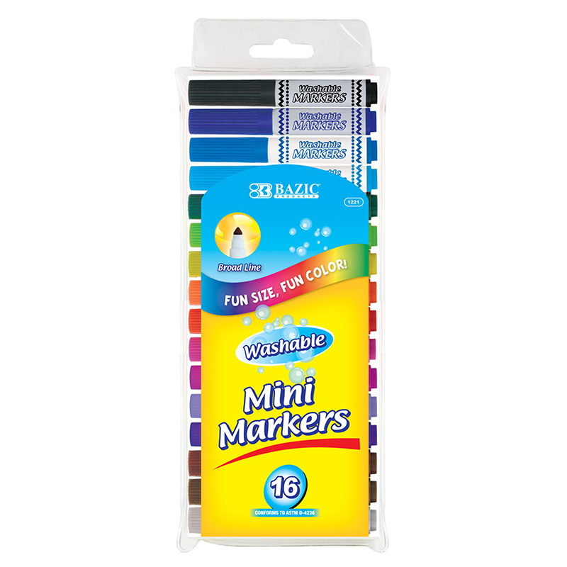 Baz1221-6 Washable Markers Mini 16 Color - Pack Of 6