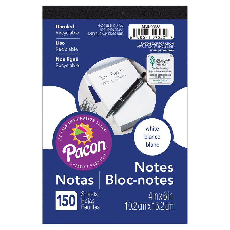 Pacon Pacmmk09532-12 White Note Pads, 4 X 6 In. - 150 Count - 12 Each