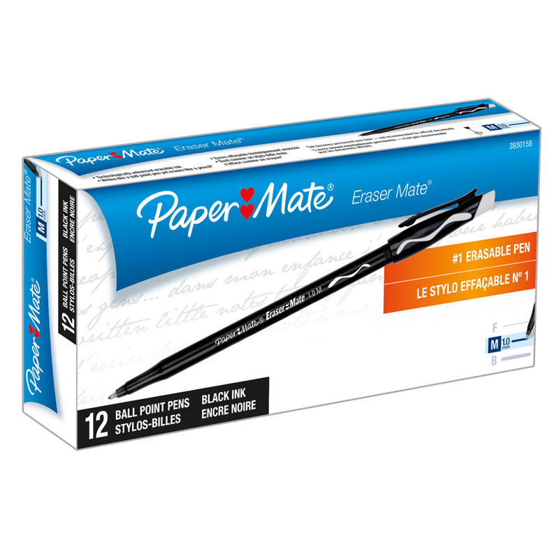 Pap39301-2 Papermate Erasermate Pen, Black - 12 Count - 2 Dozan