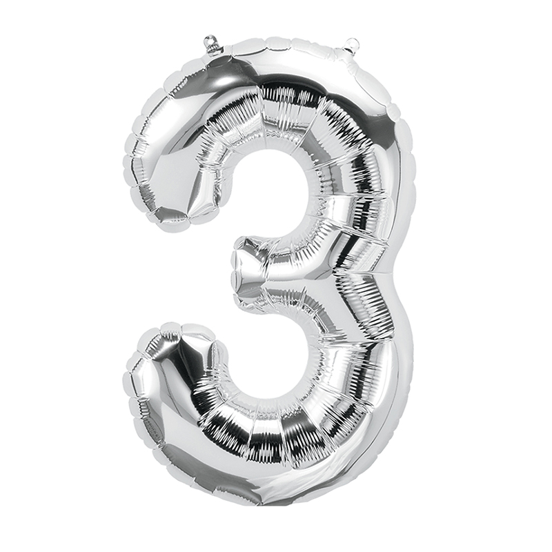Pbn59087-10 16 In. Foil Balloon, Silver - Number 3 - 10 Each